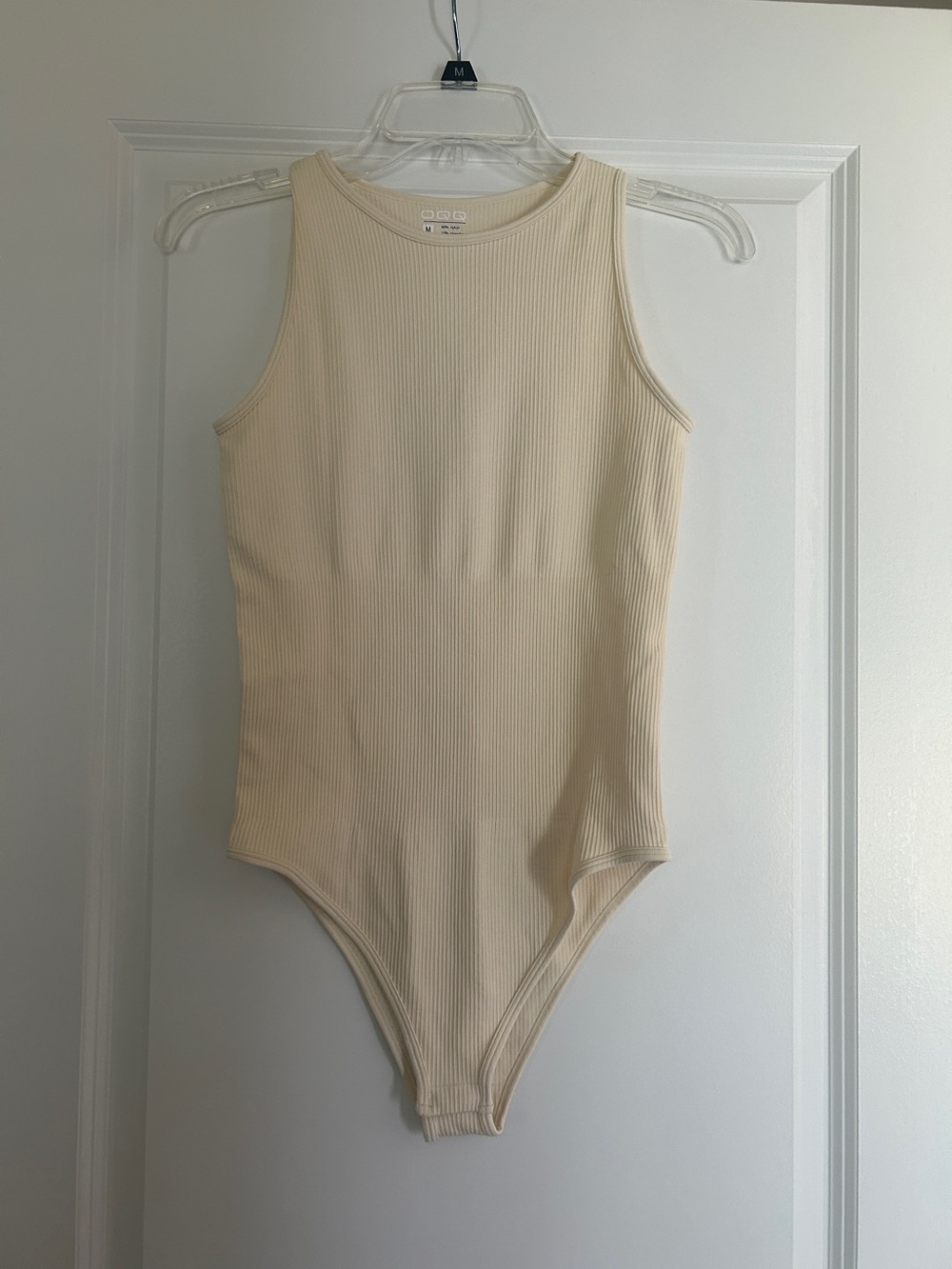 OQQ Ribbed Sleeveless One-Piece Bodysuit - Cream  Med NWOT